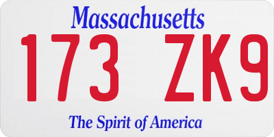 MA license plate 173ZK9