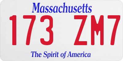 MA license plate 173ZM7