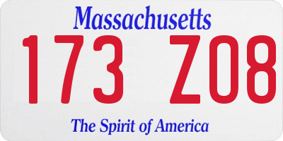 MA license plate 173ZO8