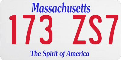 MA license plate 173ZS7