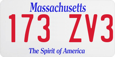 MA license plate 173ZV3