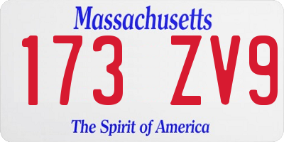 MA license plate 173ZV9