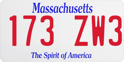 MA license plate 173ZW3
