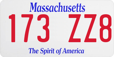 MA license plate 173ZZ8