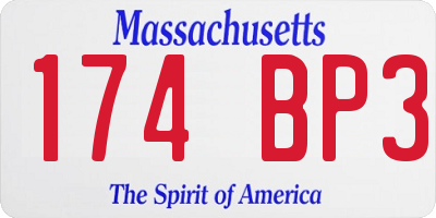 MA license plate 174BP3