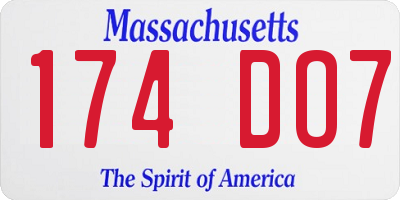 MA license plate 174DO7