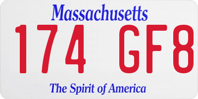 MA license plate 174GF8