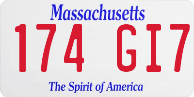 MA license plate 174GI7