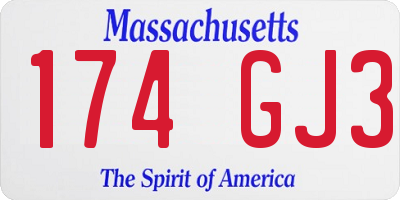 MA license plate 174GJ3