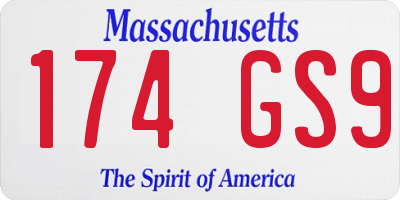 MA license plate 174GS9