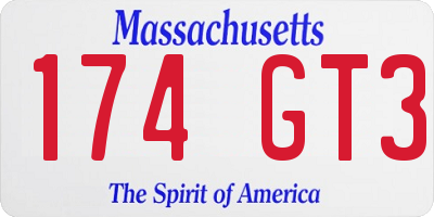MA license plate 174GT3