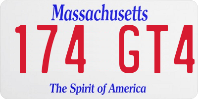 MA license plate 174GT4