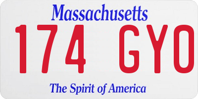 MA license plate 174GY0