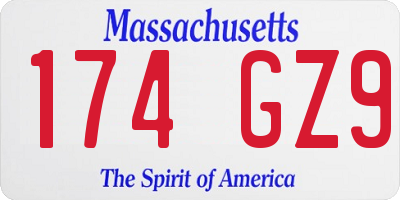 MA license plate 174GZ9