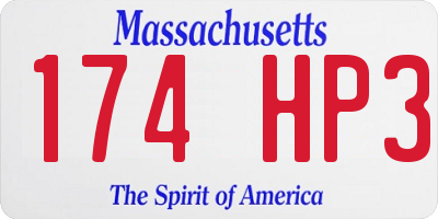 MA license plate 174HP3