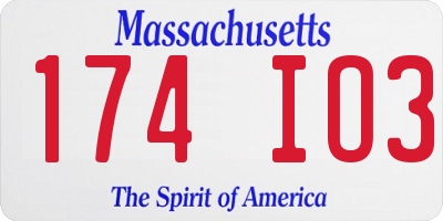 MA license plate 174IO3