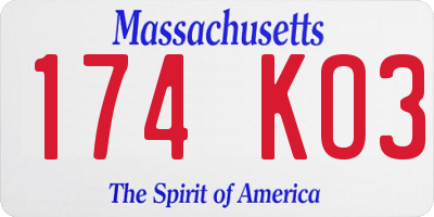 MA license plate 174KO3