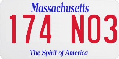 MA license plate 174NO3