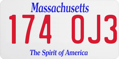 MA license plate 174OJ3