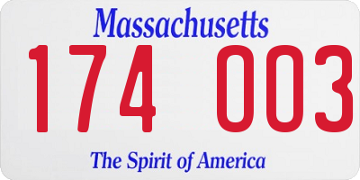 MA license plate 174OO3