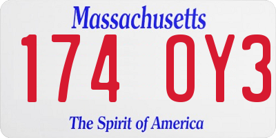 MA license plate 174OY3