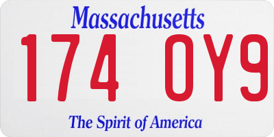 MA license plate 174OY9