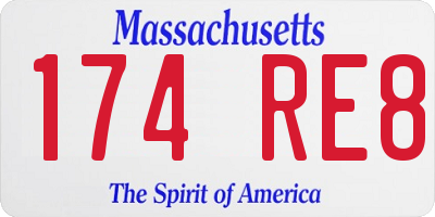 MA license plate 174RE8