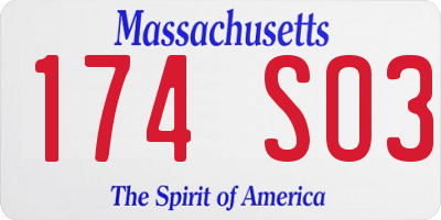 MA license plate 174SO3