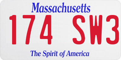 MA license plate 174SW3