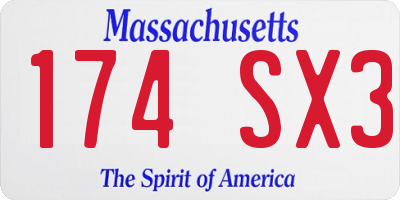 MA license plate 174SX3