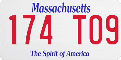 MA license plate 174TO9