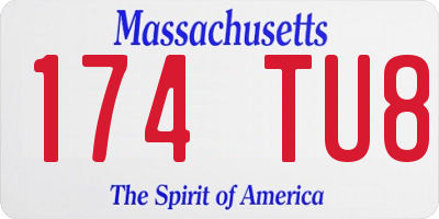 MA license plate 174TU8