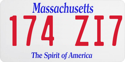 MA license plate 174ZI7