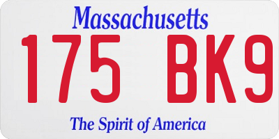 MA license plate 175BK9