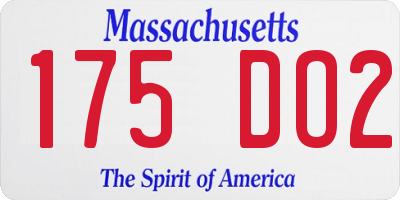 MA license plate 175DO2