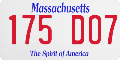 MA license plate 175DO7