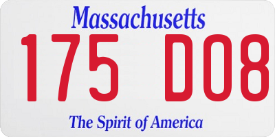 MA license plate 175DO8
