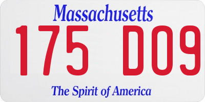 MA license plate 175DO9