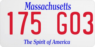 MA license plate 175GO3