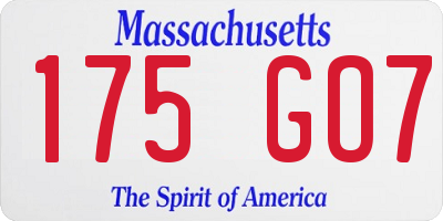 MA license plate 175GO7