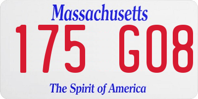MA license plate 175GO8