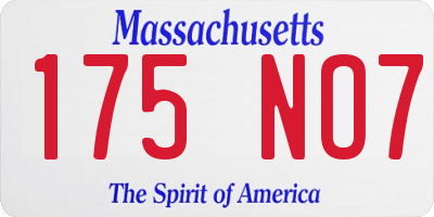 MA license plate 175NO7