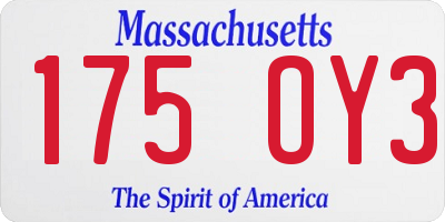 MA license plate 175OY3