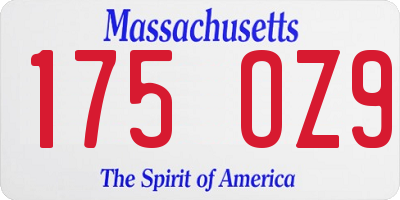 MA license plate 175OZ9