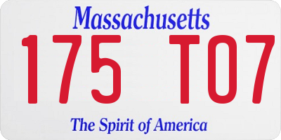 MA license plate 175TO7