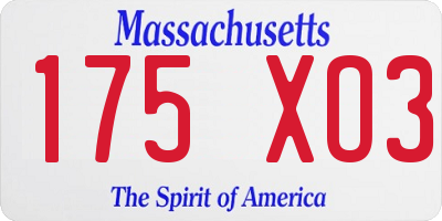 MA license plate 175XO3
