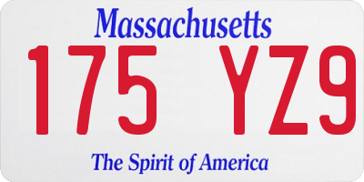 MA license plate 175YZ9