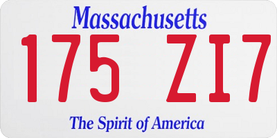 MA license plate 175ZI7