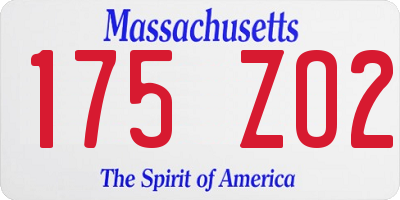 MA license plate 175ZO2
