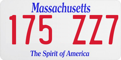 MA license plate 175ZZ7